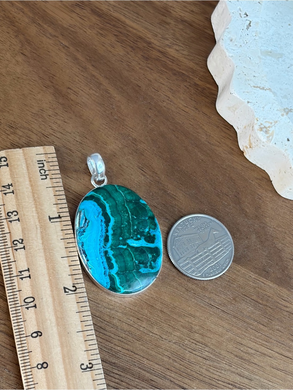 Pure Sterling Silver 925 Top Quality Malachite Chrysocolla Pendant Necklace - Picture 8 of 9